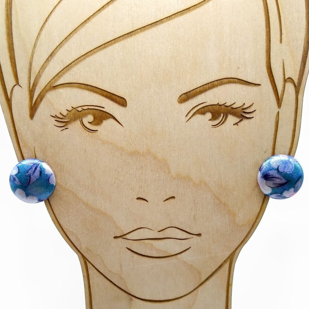 Shimmery Floral Dome Earrings, Clip On Circles in Fairy Hues
